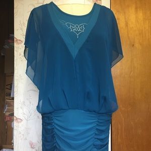 Turquoise short mini dress with butterfly sleeves